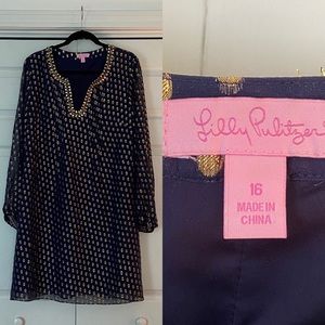 Lilly Pulitzer Navy Blue and Gold Dress